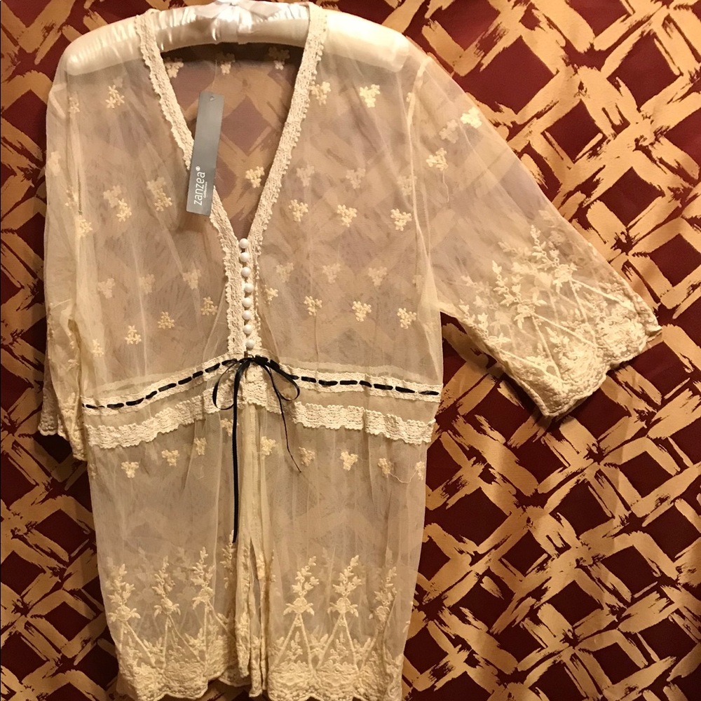 **5 for $15** Sheer Cream Lace & Chiffon Cover-up